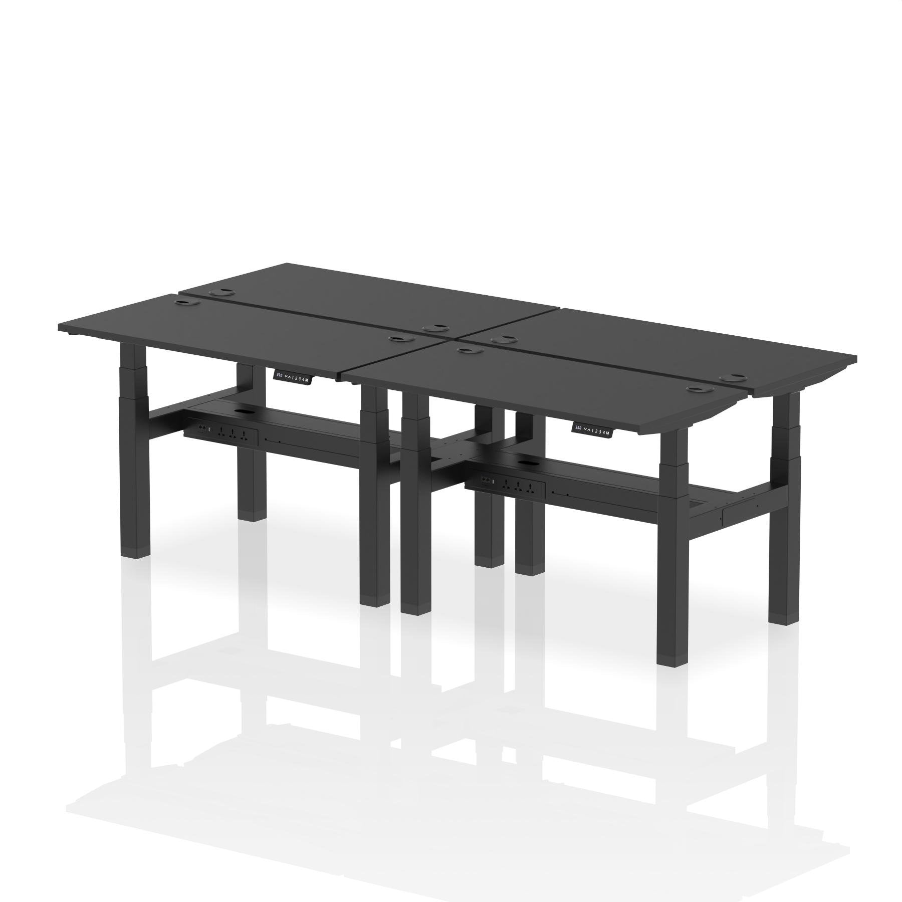 Dynamic Air Back-to-Back W1200 x D600mm Height Adjustable Sit Stand 4 Person Bench Desk With Cable Ports Black Finish Black Frame - HA02832 DD