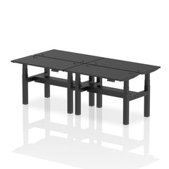 Dynamic Air Back-to-Back W1200 x D600mm Height Adjustable Sit Stand 4 Person Bench Desk With Cable Ports Black Finish Black Frame - HA02832 DD