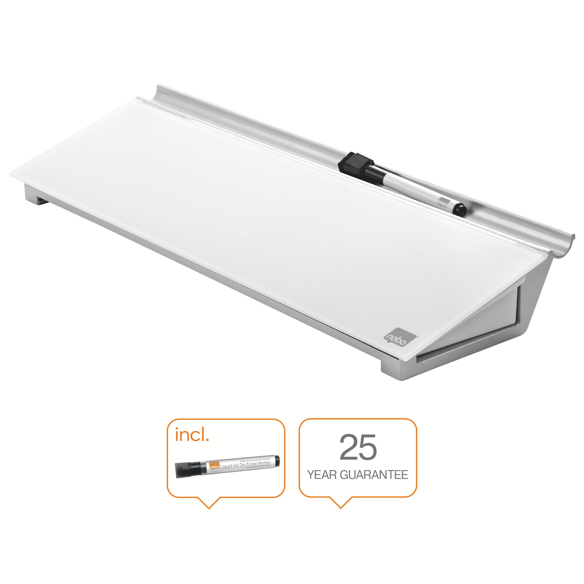 Nobo Desktop Whiteboard Pad Glass Non Magnetic 458x154mm Brilliant White 1905174