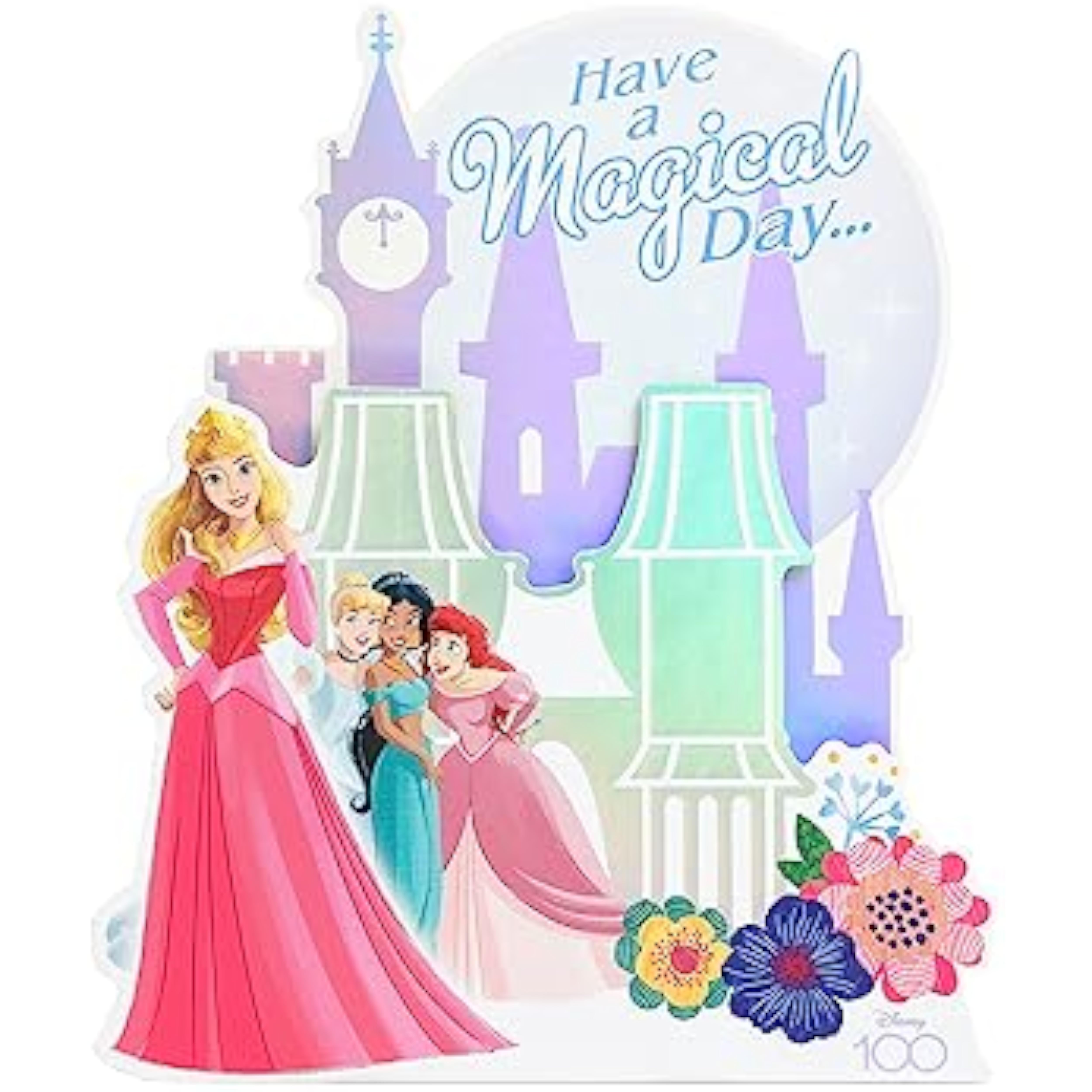 Pop-Up Castle with Aurora, Cinderella, Jasmine, Ariel 100 Birthday Card