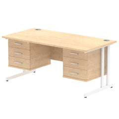 Dynamic Impulse W1600 x D800 x H730mm Straight Office Desk Cantilever Leg With 2x3 Drawer Double Fixed Pedestal Maple Finish White Frame - MI002461 DD