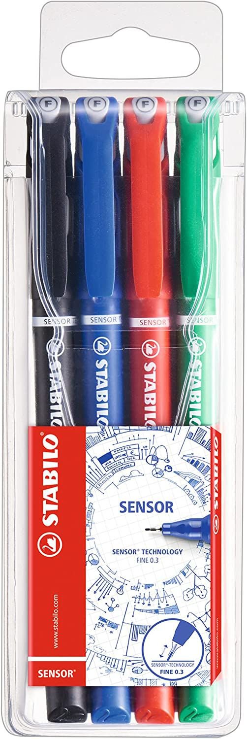 STABILO SENSOR Fineliner Pen 0.3mm Line Black/Blue/Red/Green (Wallet 4) 189/4
