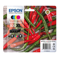 Epson Chillies 503 Black Cyan Magenta Yellow High Capacity Ink Cartridge Multipack 9.2ml + 3 x 6.4ml (Pack 4) - C13T09R64010