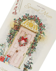 Pretty Pink Christmas Door Lovely Mum Christmas Card – Festive Elegant Design