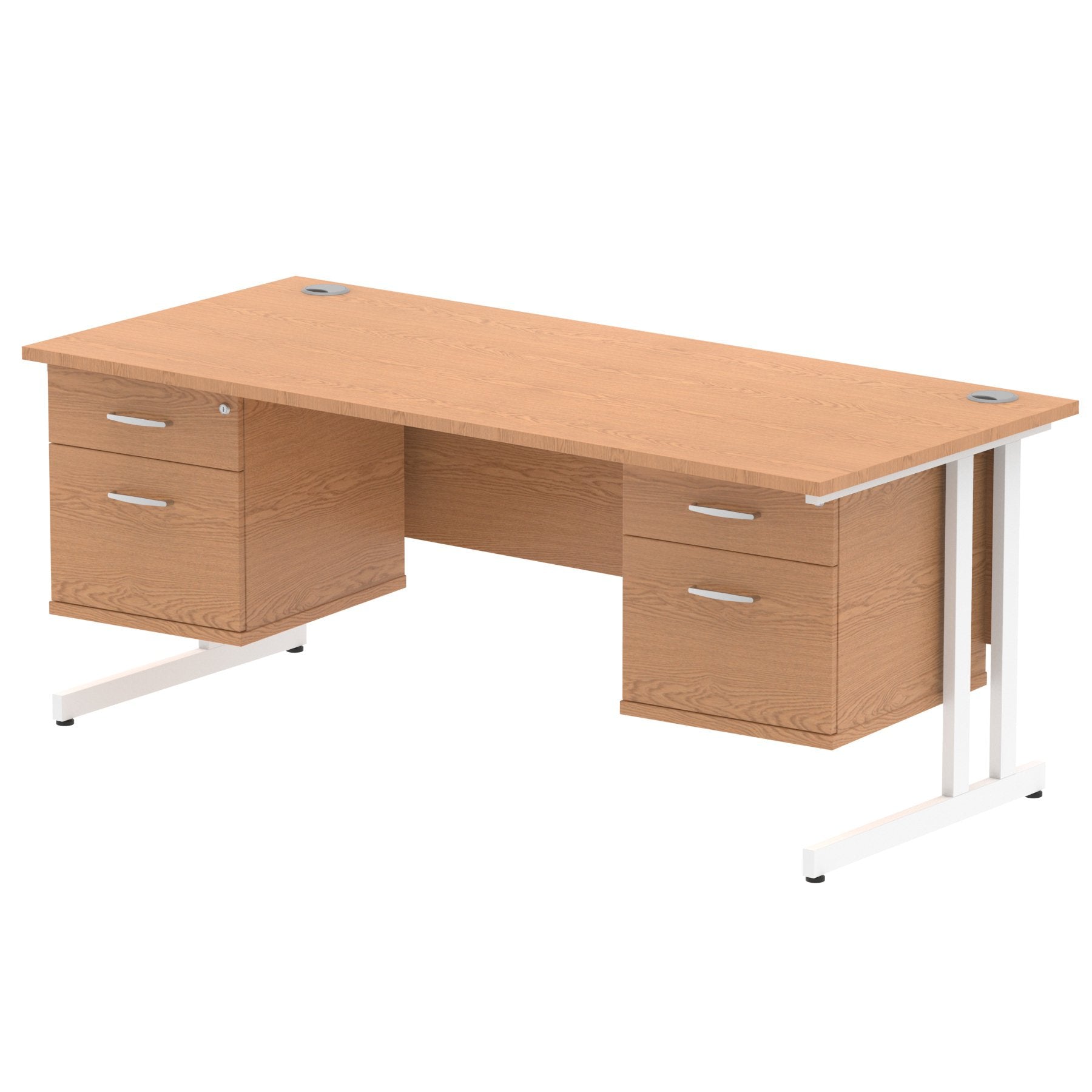 Dynamic Impulse W1800 x D800 x H730mm Straight Office Desk Cantilever Leg With 2x2 Drawer Double Fixed Pedestal Oak Finish White Frame - MI002680 DD