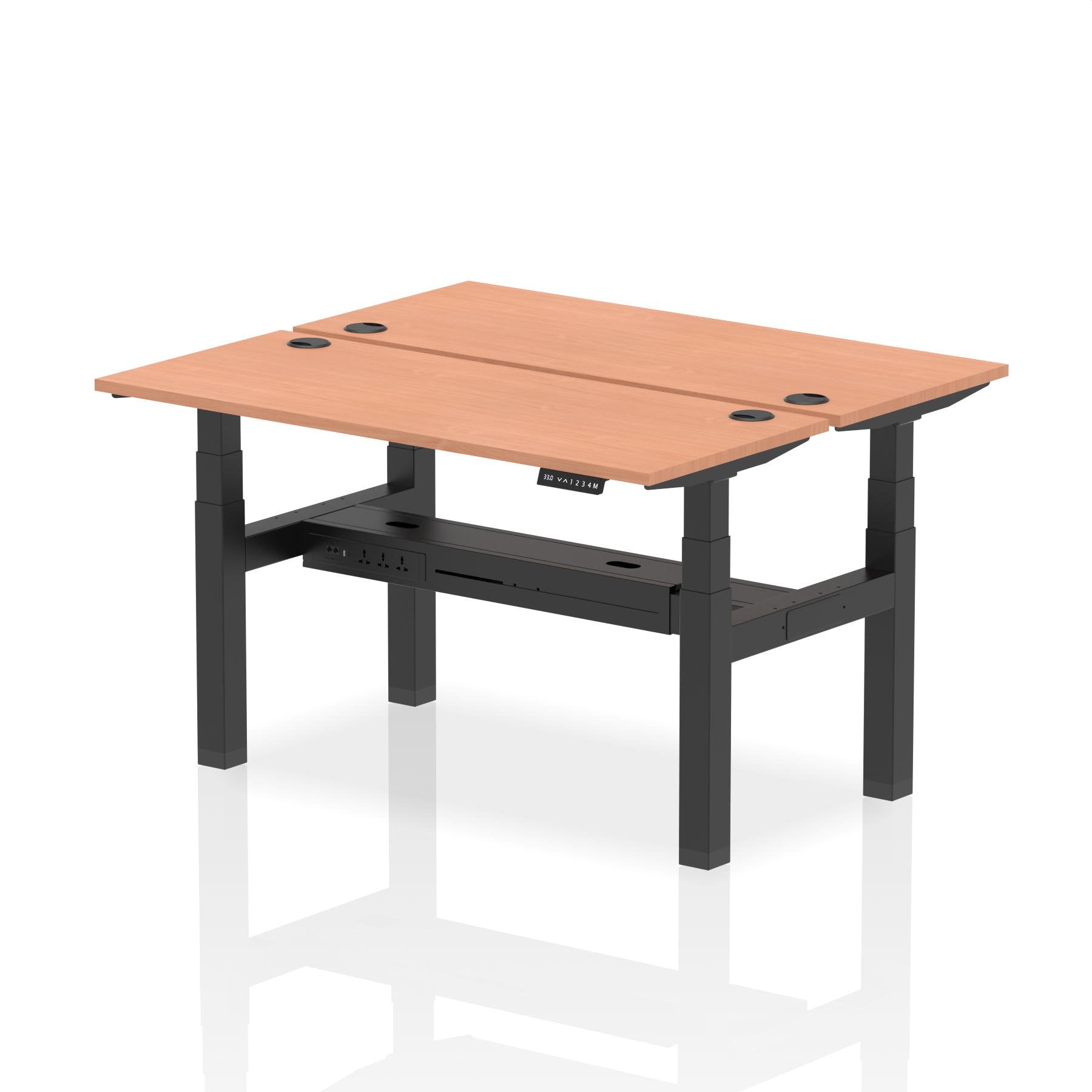 Dynamic Air Back-to-Back W1400 x D600mm Height Adjustable Sit Stand 2 Person Bench Desk With Cable Ports Beech Finish Black Frame - HA01854 DD
