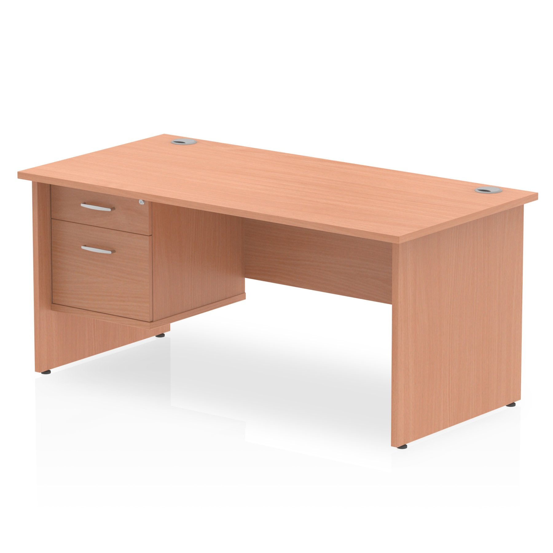 Dynamic Impulse W1600 x D800 x H730mm Straight Office Desk Panel End Leg With 1 x 2 Drawer Fixed Pedestal Beech Finish - MI001735 DD
