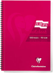 Clairefontaine Europa A5 Wirebound Card Cover Notebook Ruled 180 Pages Red (Pack 5) - 5815Z
