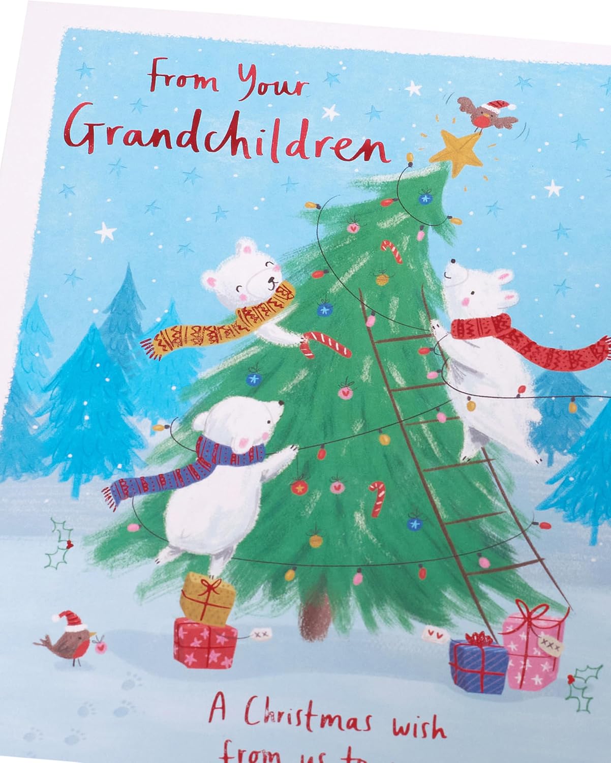 Christmas Greeting Card from the Grandchildren with Cute Polar Bears and Festive Tree Design