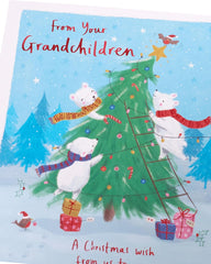 Christmas Greeting Card from the Grandchildren with Cute Polar Bears and Festive Tree Design