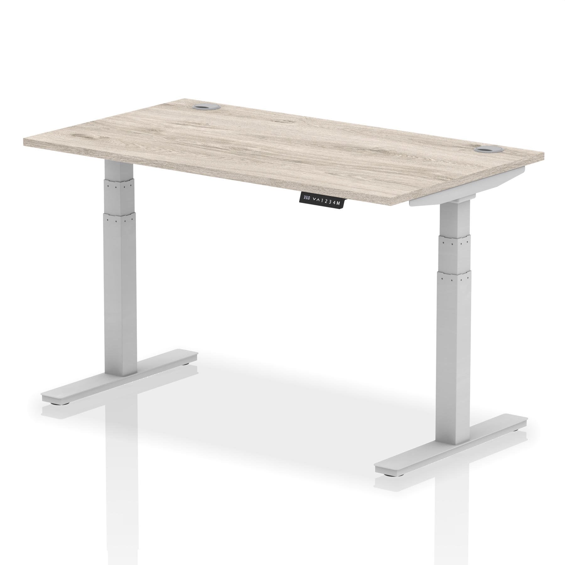 Dynamic Air 1400 x 800mm Height Adjustable Desk Grey Oak Top Cable Ports Silver Leg HA01171 DD