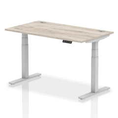 Dynamic Air 1400 x 800mm Height Adjustable Desk Grey Oak Top Cable Ports Silver Leg HA01171 DD