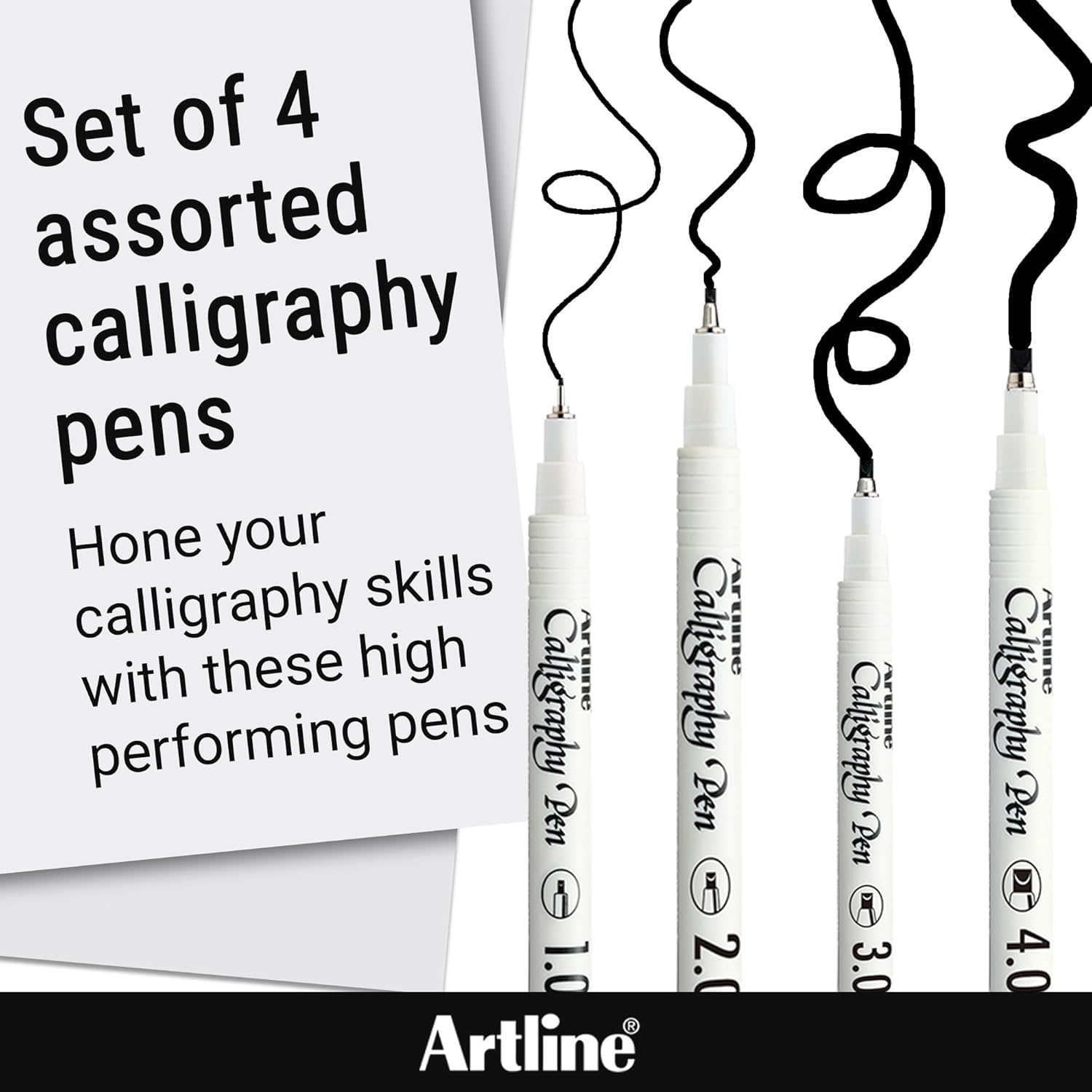 Artline EK-240W4 Calligraphy Pen - Assorted (Pack of 4), black