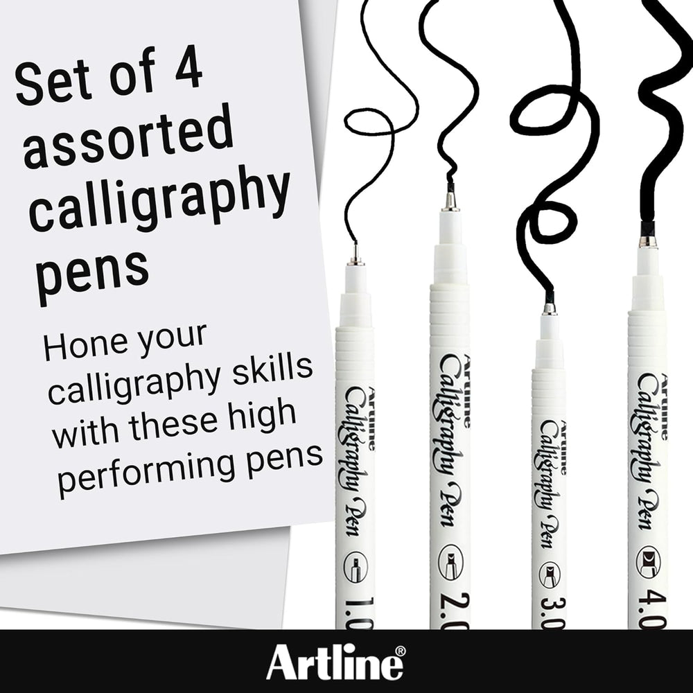 Artline EK-240W4 Calligraphy Pen - Assorted (Pack of 4), black