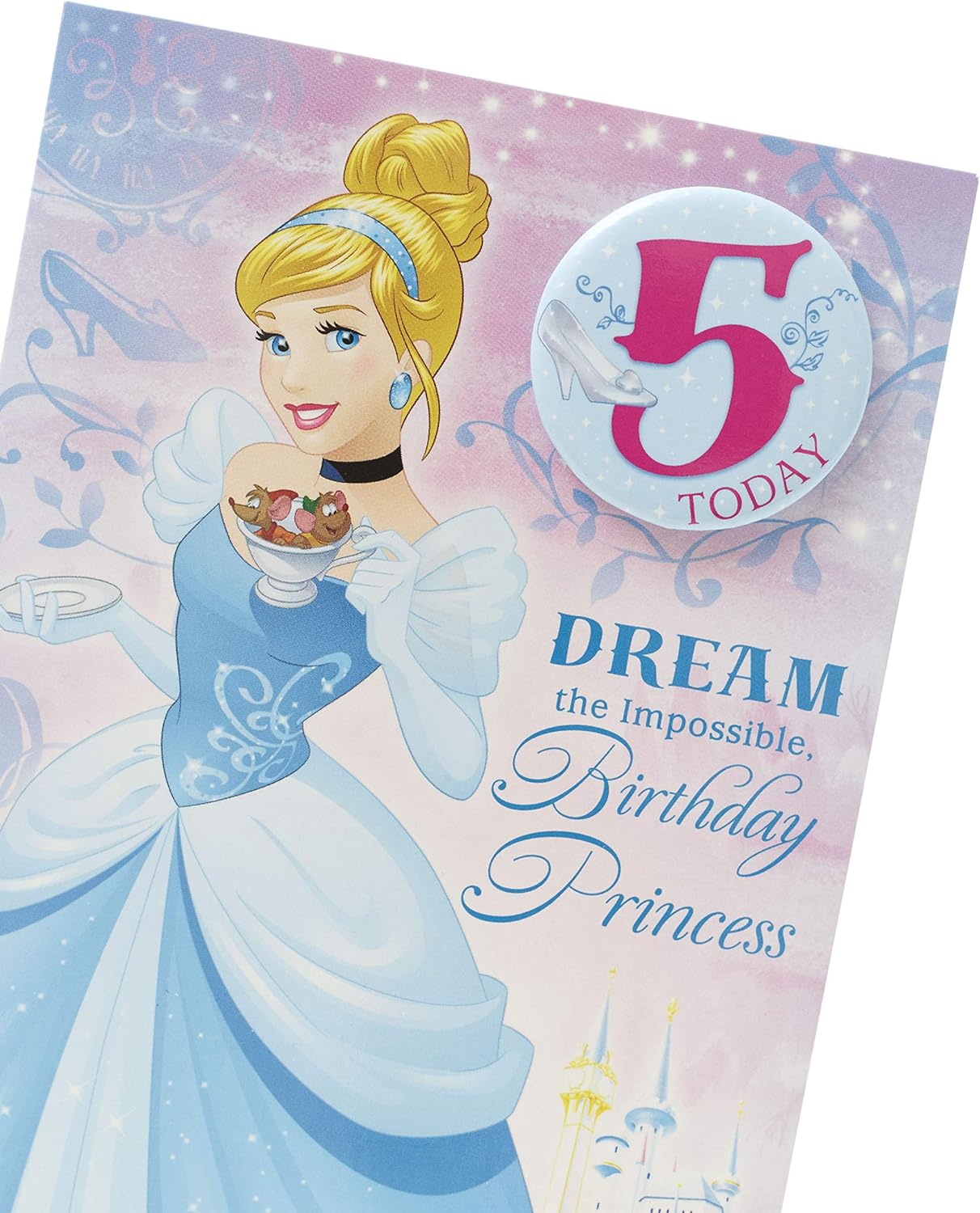 Age 5th Birthday Card with Badge Girl Disney Princess Cinderella