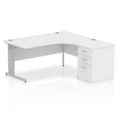 Dynamic Impulse 1600mm Right Crescent Desk White Top Silver Cable Managed Leg Workstation 600mm Deep Desk High Pedestal Bundle I000646 DD