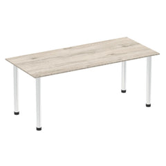 Impulse 1800mm Straight Table Grey Oak Top Chrome Post Leg I003618 DD