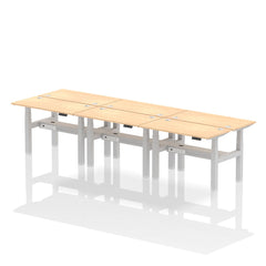 Dynamic Air Back-to-Back W1200 x D600mm Height Adjustable Sit Stand 6 Person Bench Desk With Cable Ports Maple Finish Silver Frame - HA01616 DD