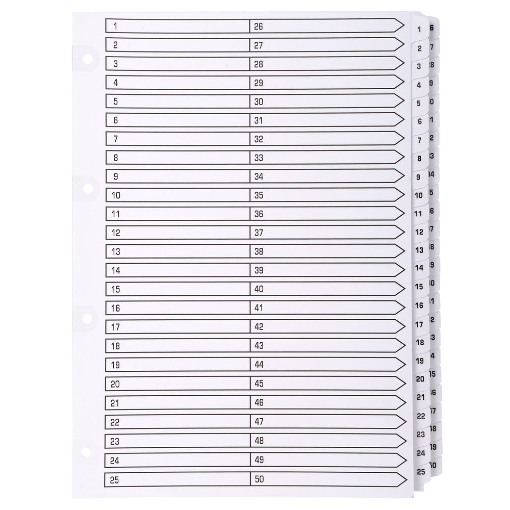 Exacompta Index 1-50 A4 160gsm Card White with White Mylar Tabs - MWD1-50Z
