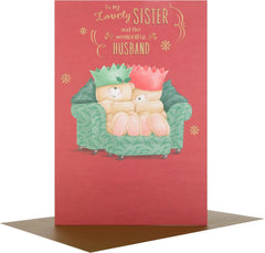Christmas Greeting Card for Sister and Husband with Festive Seasonal Design and Heartfelt Wishes