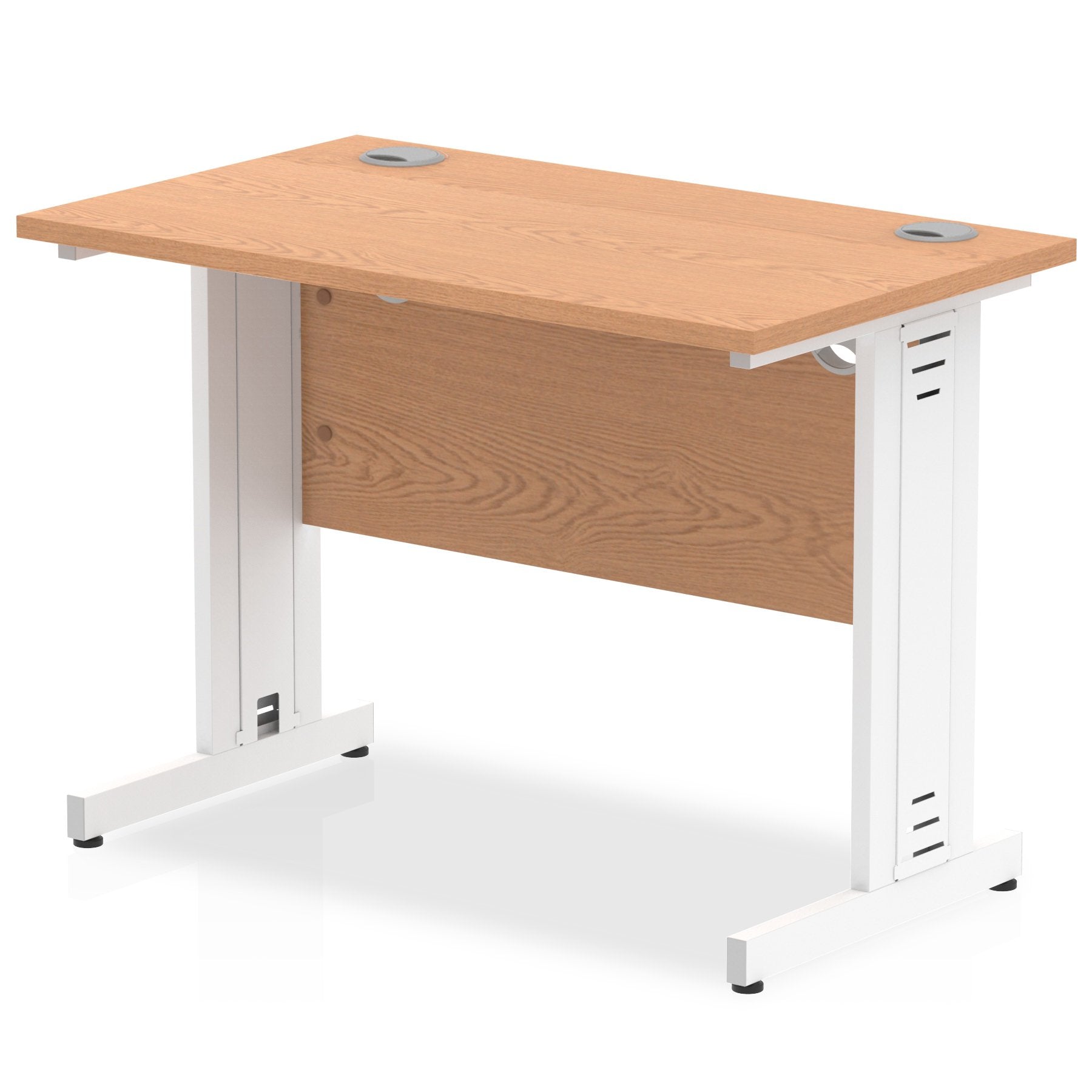 Impulse 1000 x 600mm Straight Desk Oak Top White Cable Managed Leg MI002732 DD