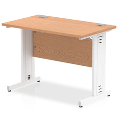 Impulse 1000 x 600mm Straight Desk Oak Top White Cable Managed Leg MI002732 DD