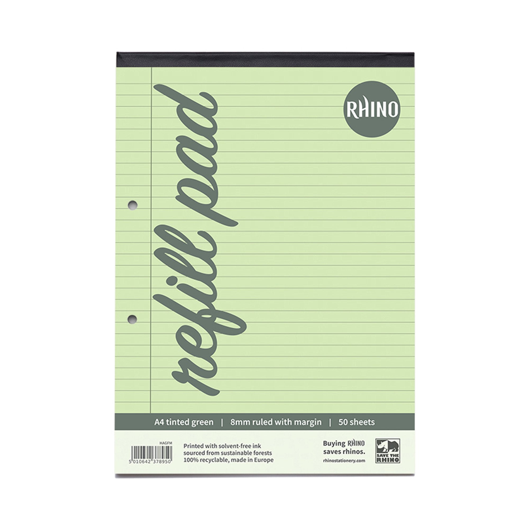 Rhino A4 Special Refill Pad 50 Leaf Feint Ruled 8mm With Margin Green Tinted Paper (Pack 6) - HAGFM-0 DD