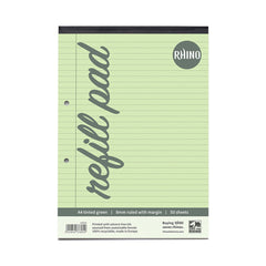 Rhino A4 Special Refill Pad 50 Leaf Feint Ruled 8mm With Margin Green Tinted Paper (Pack 6) - HAGFM-0 DD