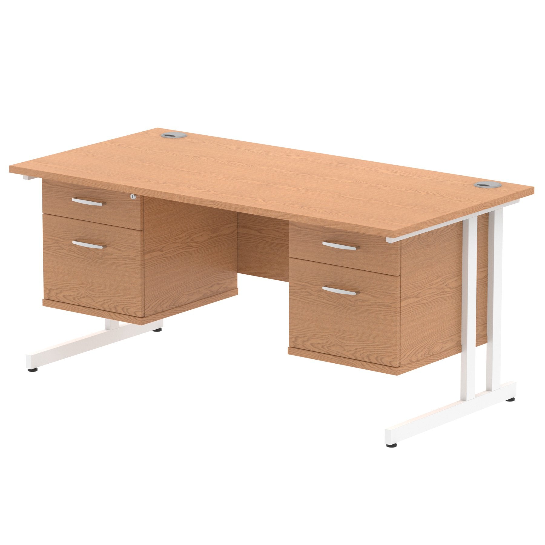 Dynamic Impulse W1600 x D800 x H730mm Straight Office Desk Cantilever Leg With 2x2 Drawer Double Fixed Pedestal Oak Finish White Frame - MI002679 DD