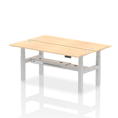 Dynamic Air Back-to-Back W1800 x D600mm Height Adjustable Sit Stand 2 Person Bench Desk With Cable Ports Maple Finish Silver Frame - HA02516 DD
