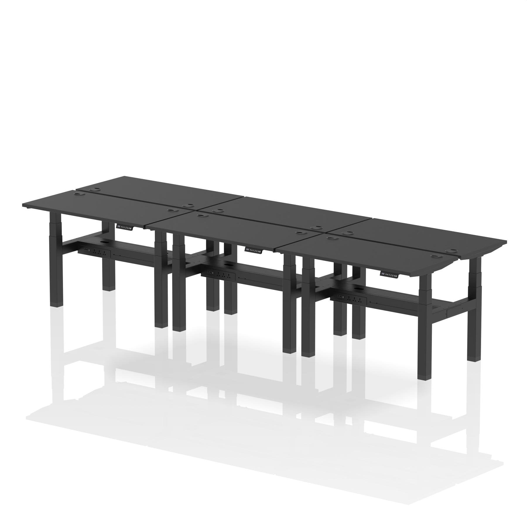 Dynamic Air Back-to-Back W1200 x D600mm Height Adjustable Sit Stand 6 Person Bench Desk With Cable Ports Black Finish Black Frame - HA02838 DD