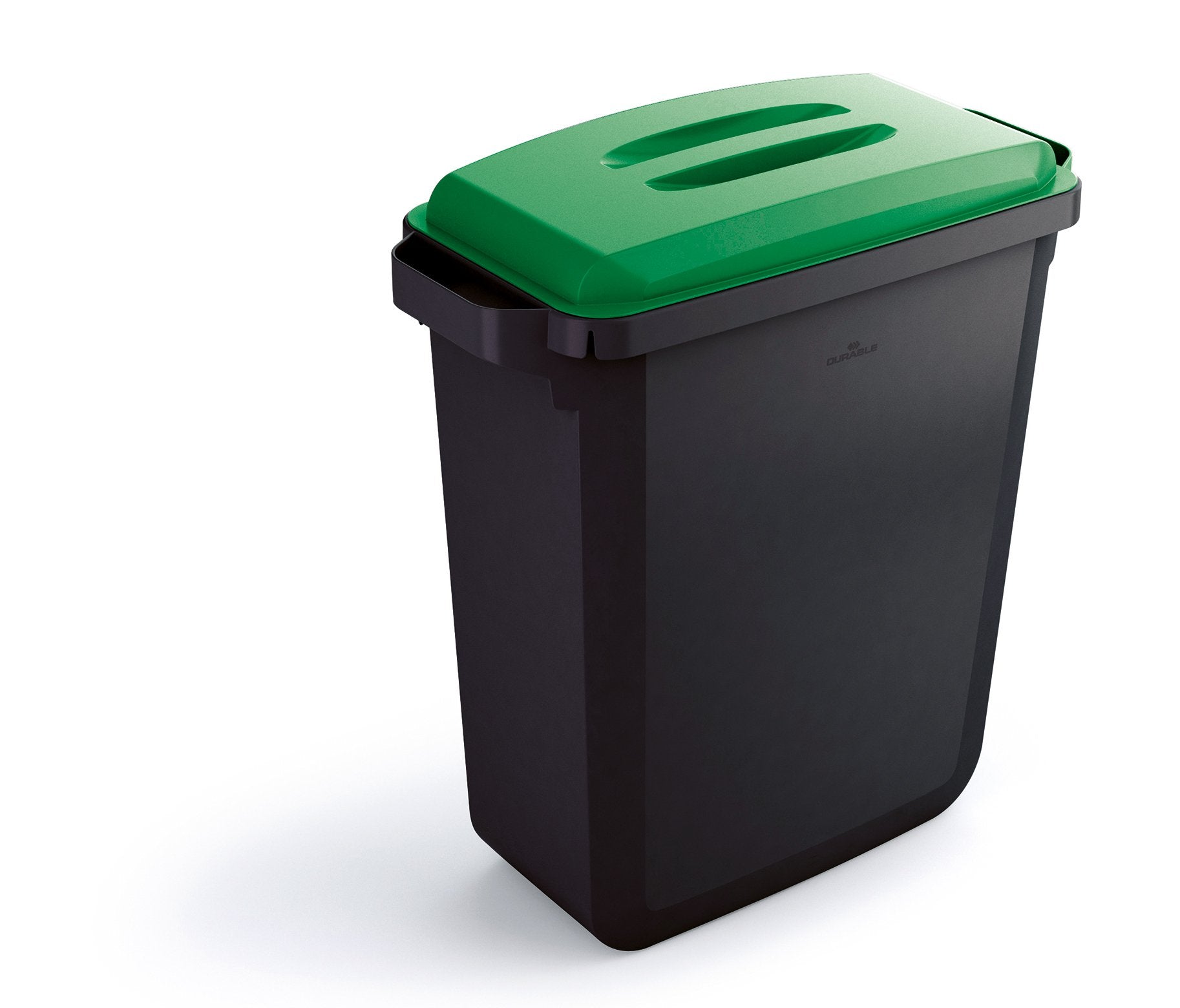Durable DURABIN ECO 80% Recycled Plastic Waste Recycling Bin 60 Litre Rectangular Black with Green Lid - VEH2023023 DD