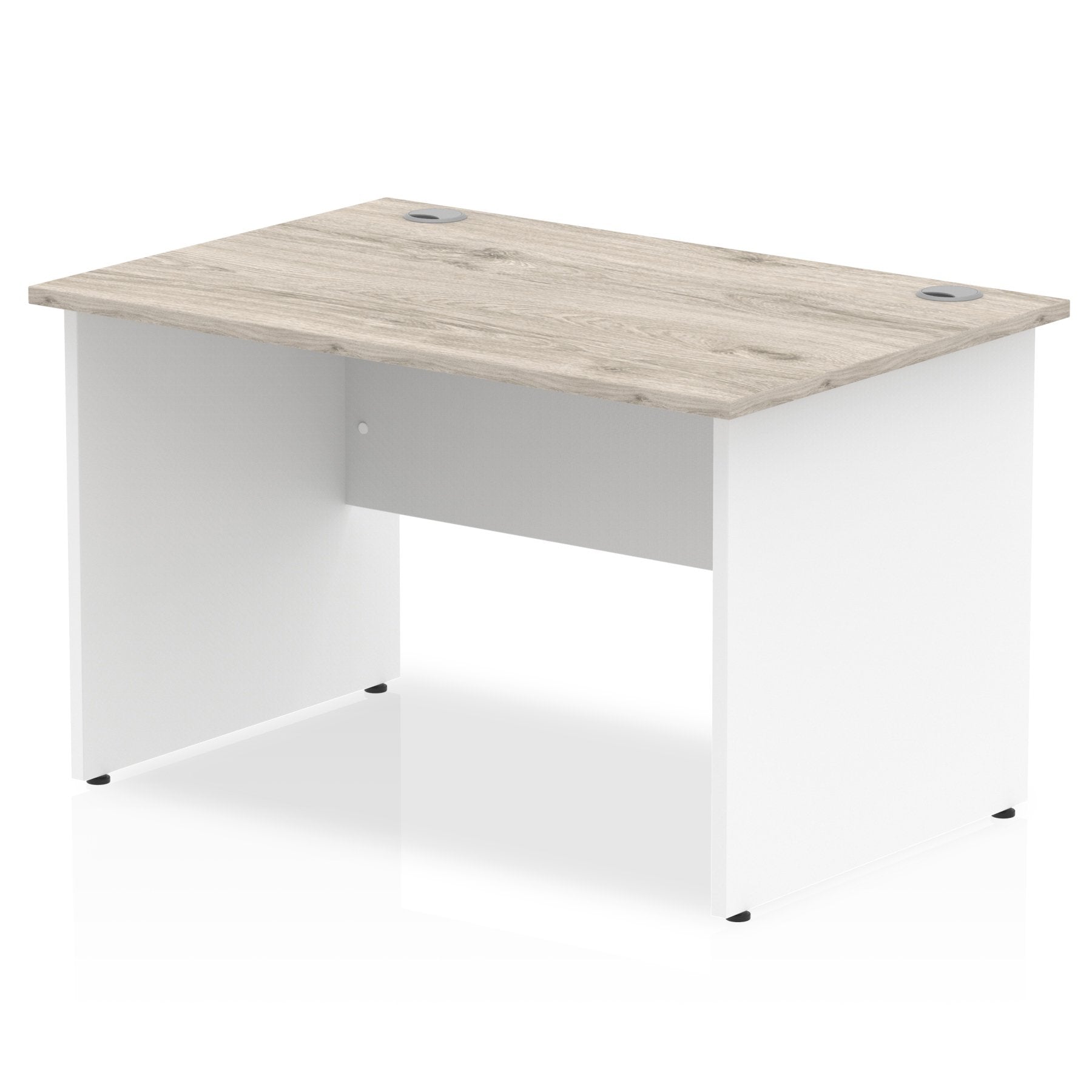 Impulse Straight Office Desk W1200 x D800 x H730mm Panel End Leg Grey Oak Finish White Frame  - TT000153 DD