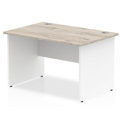 Impulse Straight Office Desk W1200 x D800 x H730mm Panel End Leg Grey Oak Finish White Frame  - TT000153 DD