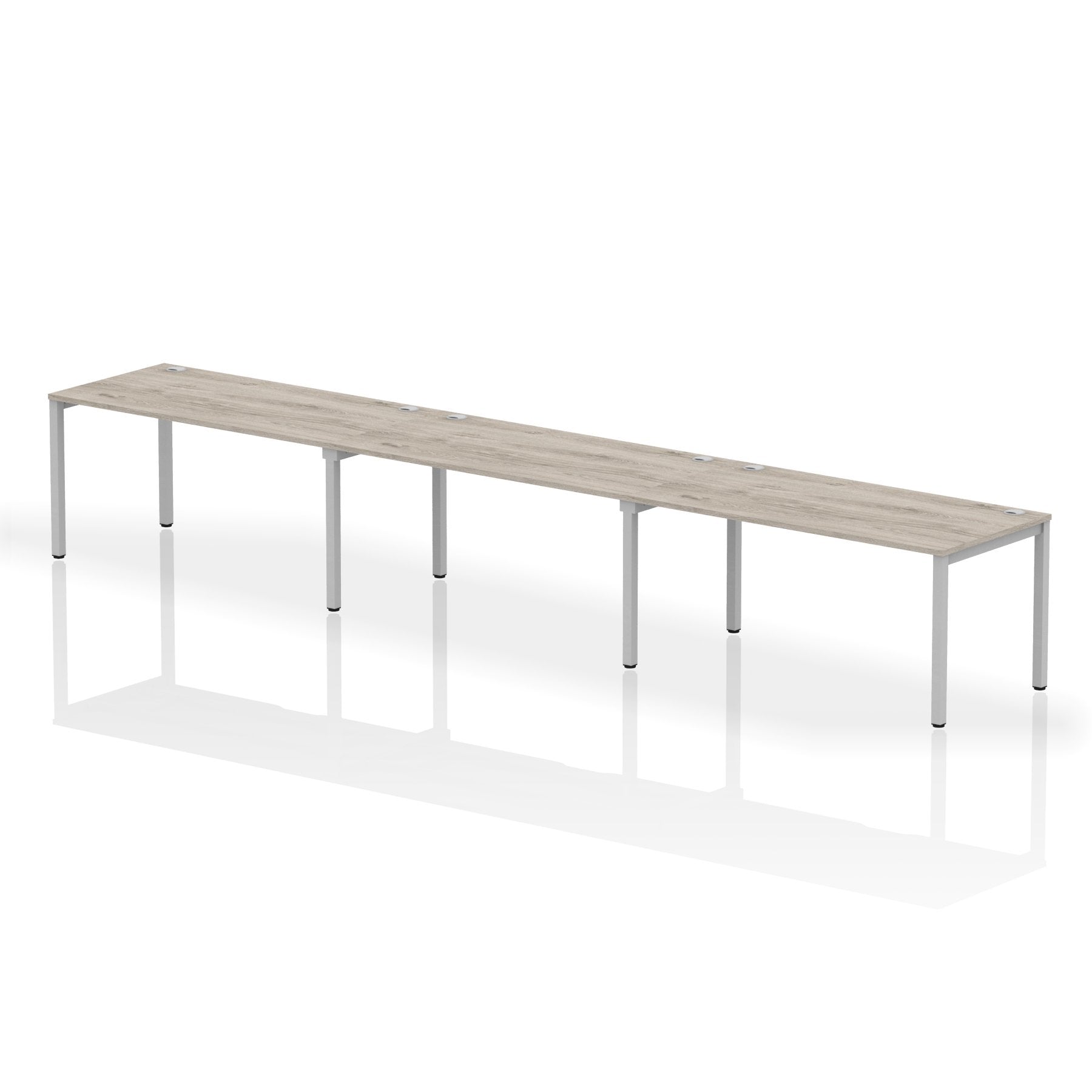 Impulse Single Row 3 Person Bench Desk W1600 x D800 x H730mm Grey Oak Finish Silver Frame - IB00341 DD