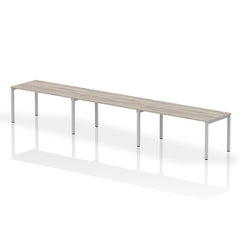 Impulse Single Row 3 Person Bench Desk W1600 x D800 x H730mm Grey Oak Finish Silver Frame - IB00341 DD
