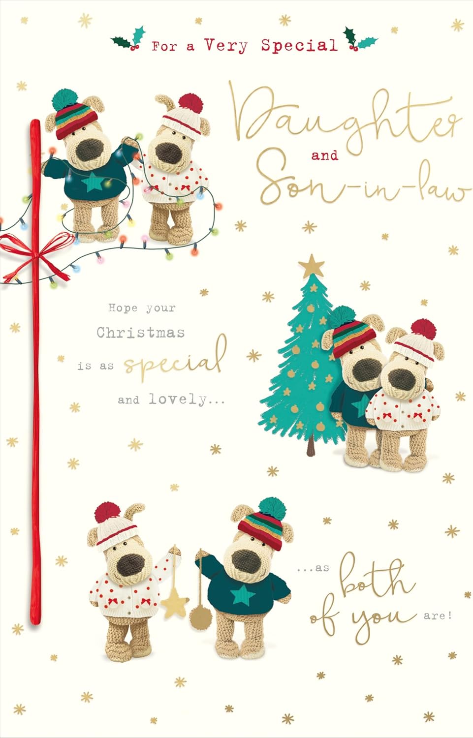 Christmas Greeting Card for Daughter and Son-in-Law – Cute Boofle Embellished Festive Design