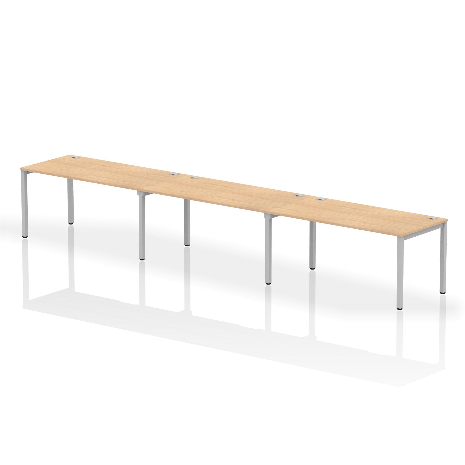 Impulse Single Row 3 Person Bench Desk W1600 x D800 x H730mm Maple Finish Silver Frame - IB00342 DD