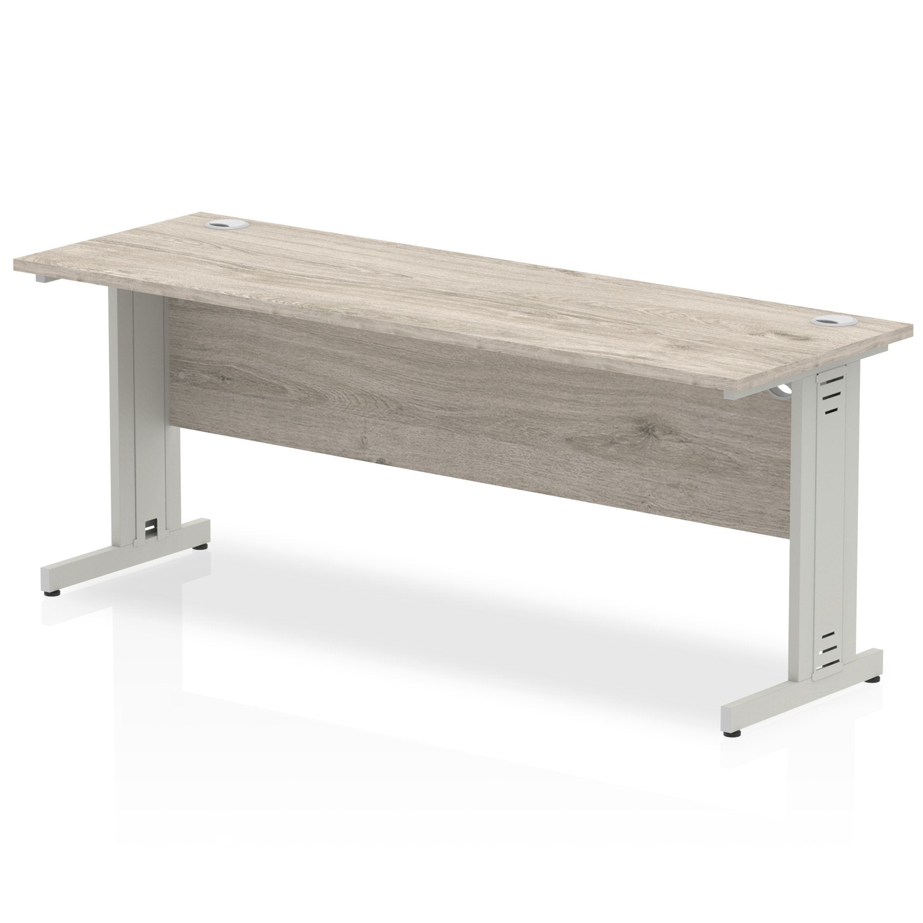 Impulse 1800 x 600mm Straight Desk Grey Oak Top Silver Cable Managed Leg I003111 DD