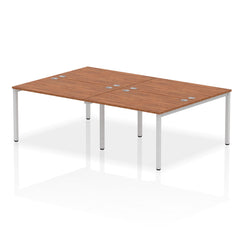 Impulse Back-to-Back 4 Person Bench Desk W1200 x D1600 x H730mm With Cable Ports Walnut Finish Silver Frame - IB00140 DD