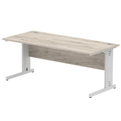 Impulse 1800 x 800mm Straight Desk Grey Oak Top Silver Cable Managed Leg I003110 DD
