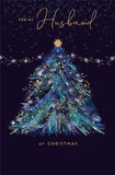 UK Greetings Husband Christmas Card - Blue Christmas Tree and Gold Stars with Foil and Embellished Details - Eco-Friendly, 228 x 148mm