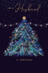 UK Greetings Husband Christmas Card - Blue Christmas Tree and Gold Stars with Foil and Embellished Details - Eco-Friendly, 228 x 148mm