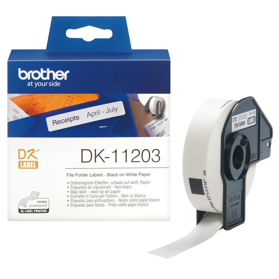 Brother File Folder Labels 17mm x 87mm 300 Labels - DK11203