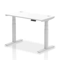 Dynamic Air 1200 x 600mm Height Adjustable Desk White Top Cable Ports Silver Leg HA01129 DD