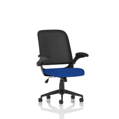 Crew Mesh Back Task Operator Office Chair Bespoke Fabric Seat Stevia Blue With Folding Arms - KCUP2021 DD