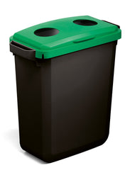 Durable DURABIN ECO 80% Recycled Plastic Waste Recycling Bin 60 Litre Rectangular Black with Green Hinged Lid with Two Circular Holes - VEH2023028 DD