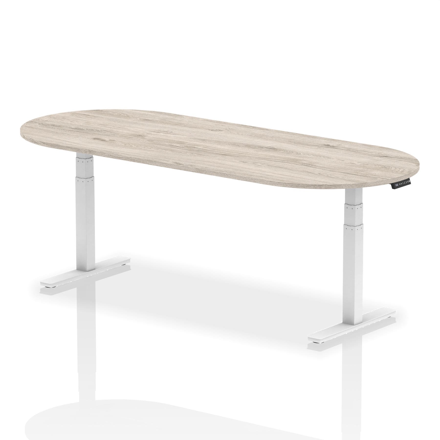 Dynamic Impulse W2400 x D1000 x H660-1310mm Height Adjustable Boardroom Table Grey Oak Finish White Frame - I003572 DD