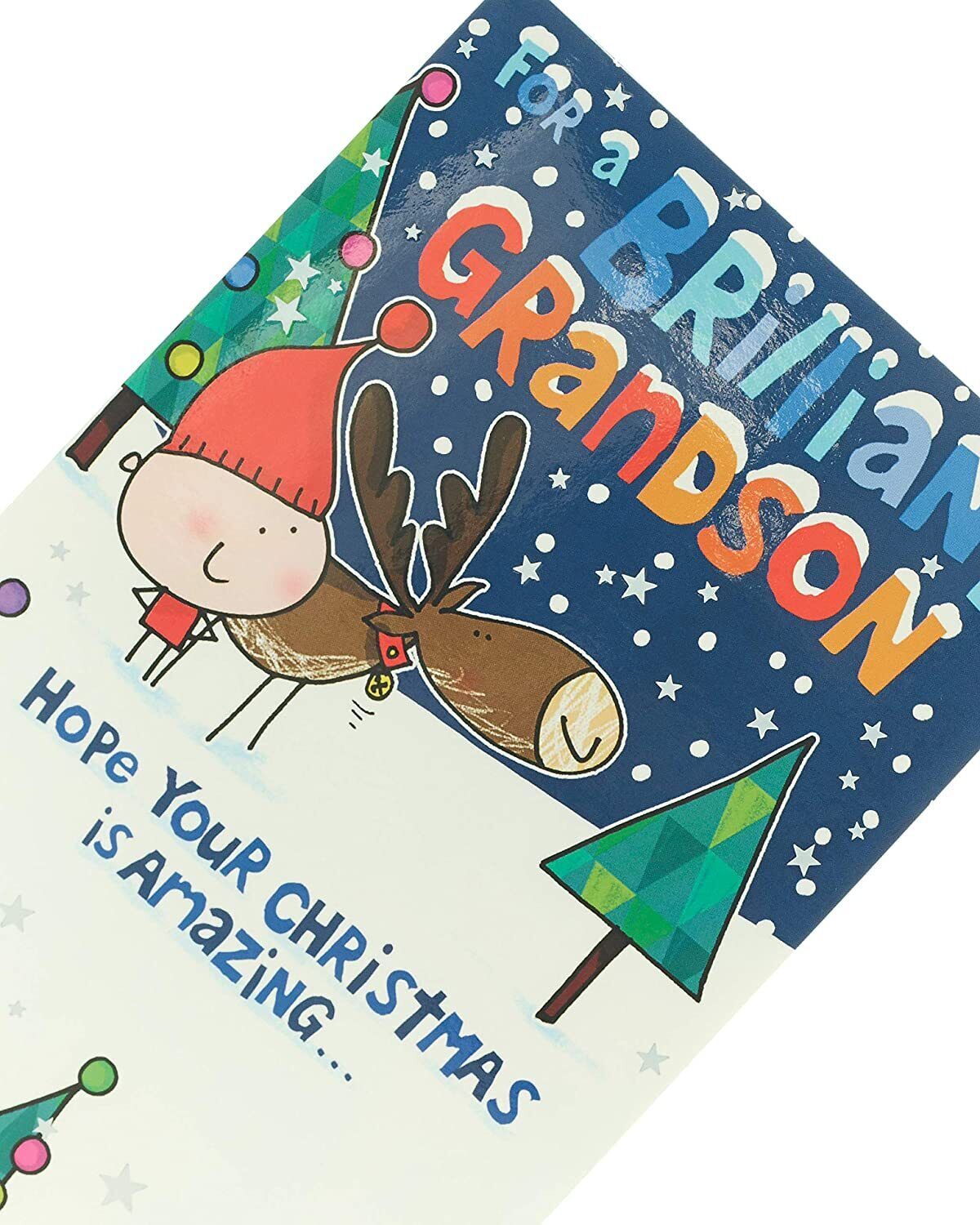 Reindeer Design Grandson Christmas Card