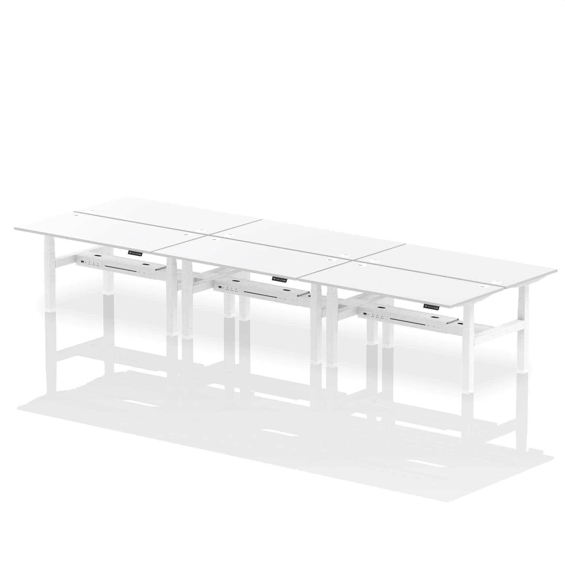 Dynamic Air Back-to-Back W1600 x D800mm Height Adjustable Sit Stand 6 Person Bench Desk With Cable Ports White Finish White Frame - HA02494 DD